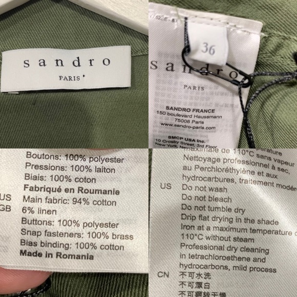 Sandro Bari Twill Field Jacket Belted Army Green Khaki Green Small - Picture 8 of 16